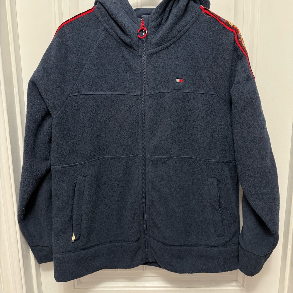 Tommy Hilfiger Sport Women's Navy W Floral Trim Long Slve Zipper Hoodie Lg 16-9)